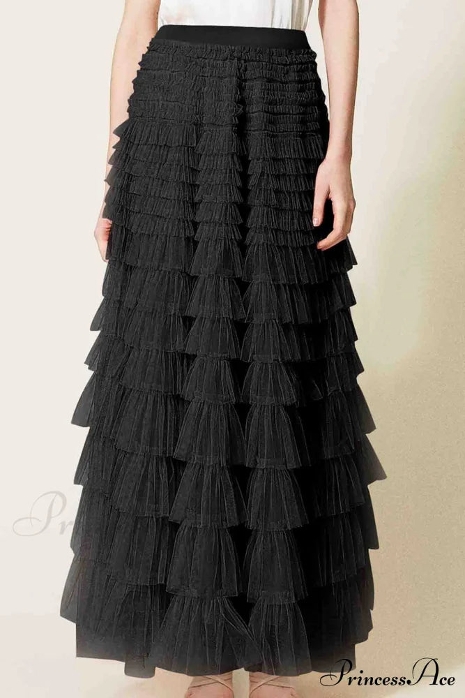 A-Line Tiered Mesh Skirt Black / Xl Skirts