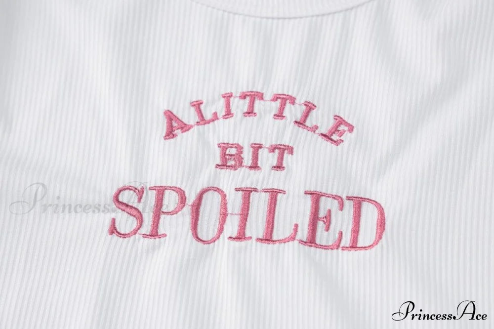 A Little Bit Spoiled Graceful White Graphic Crop Top Shirts & Tops