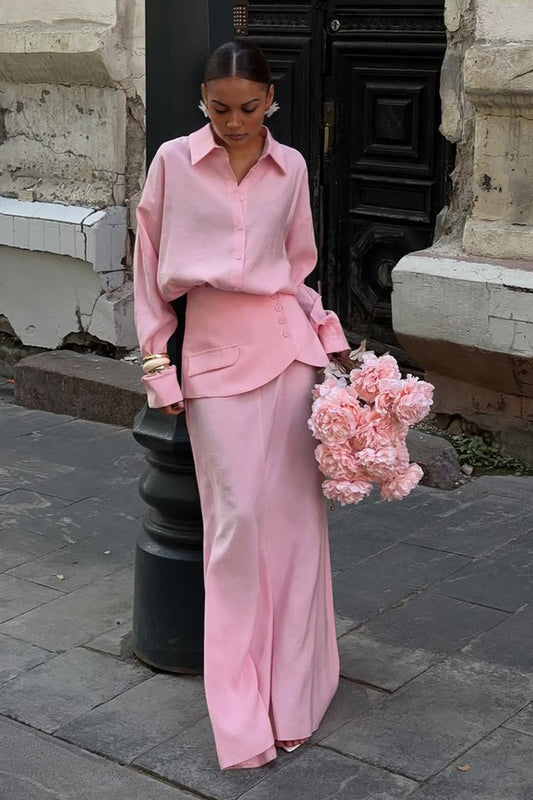 Elegant Creative Street Style Solid Long Sleeve Shirtdress Two Piece Set