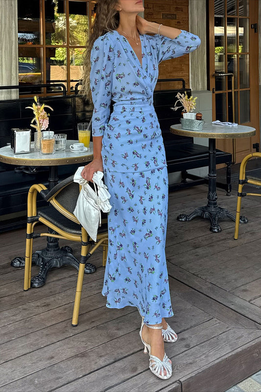 Slim Waist V Neck Elegant Floral Dress