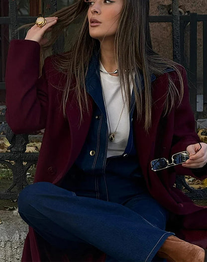 Burgundy Red Double Breasted Coat