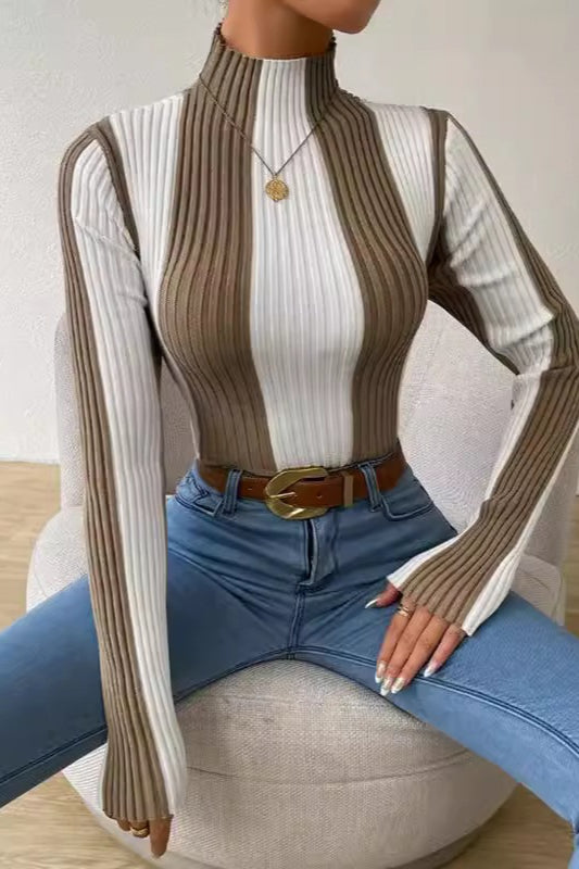 Classic Black White Vertical Stripe Knit Top