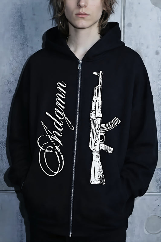 Firearm Script Graphic Zip Hoodie