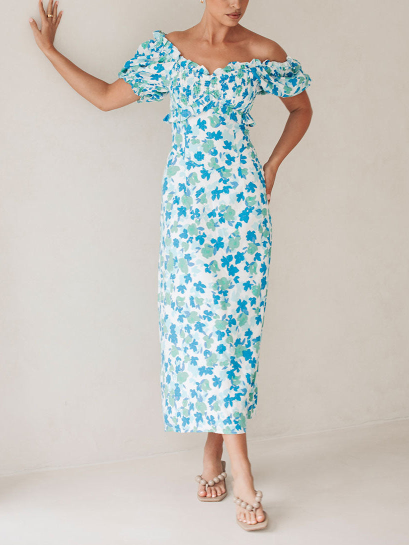 Summer Fresh Floral Charming Off-Shoulder Midi Dress