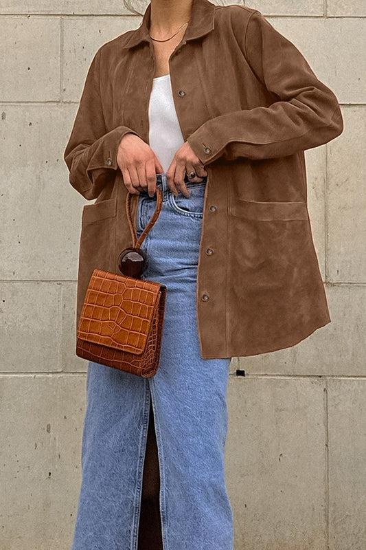 Brown Faux Suede Shirt Jacket