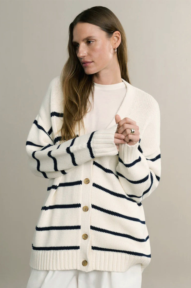V Neck Striped Cotton Sweater