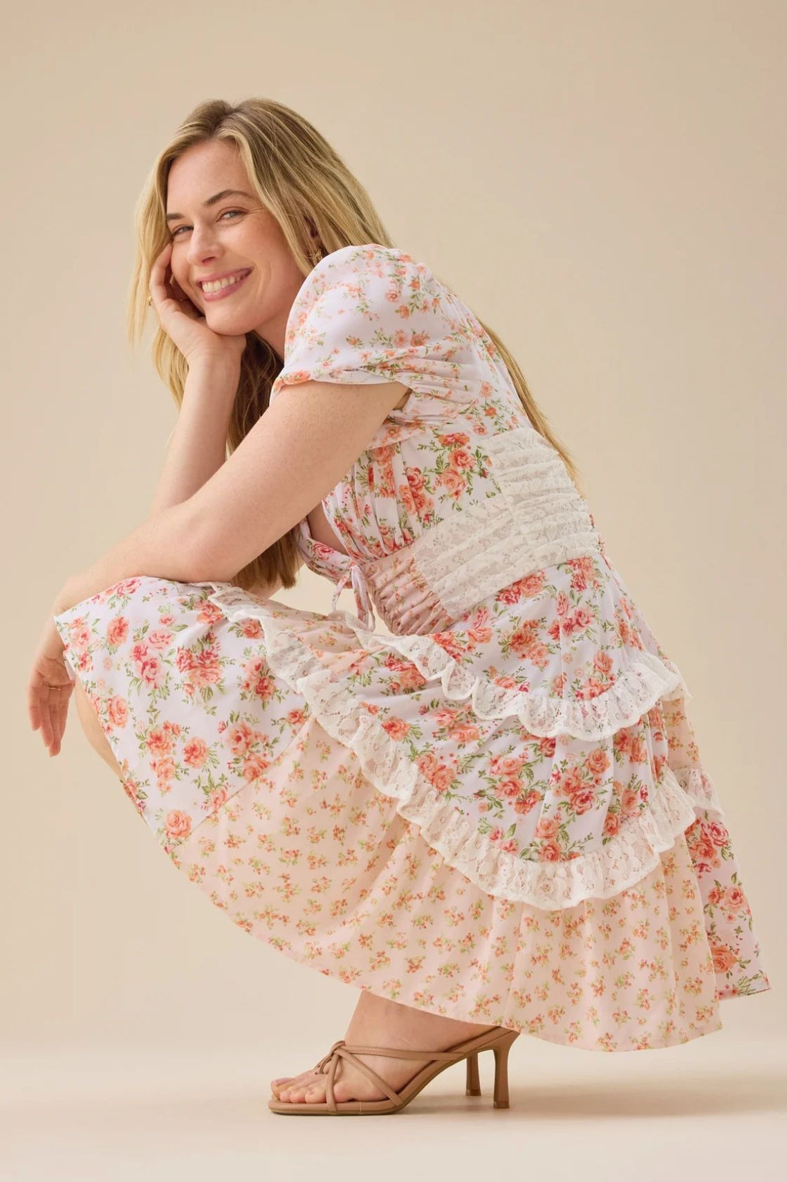 floral lace patchwork dress cider Woven Floral Lace Patchwork Dress