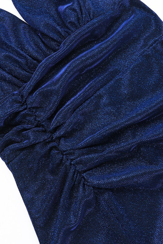 Shimmer V Neck Halter Slit Formal Dress