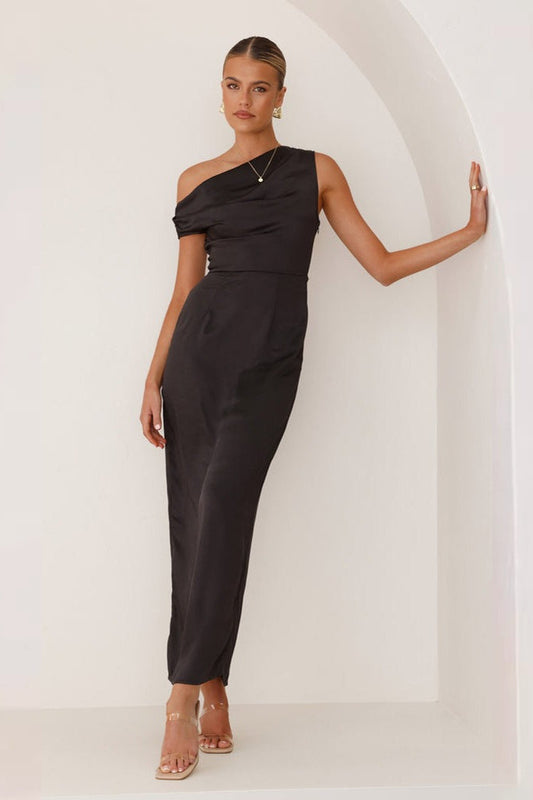 Solid Sleeveless Asymmetric Formal Dress S / Black