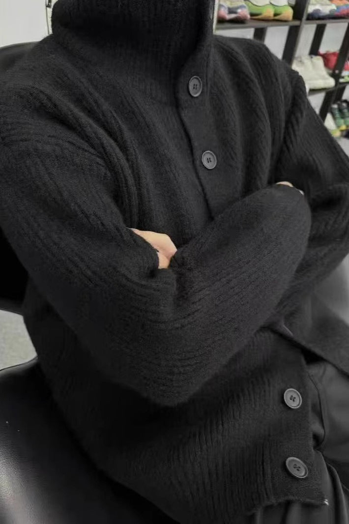 Oversized Turtleneck Cardigan Black / One Size