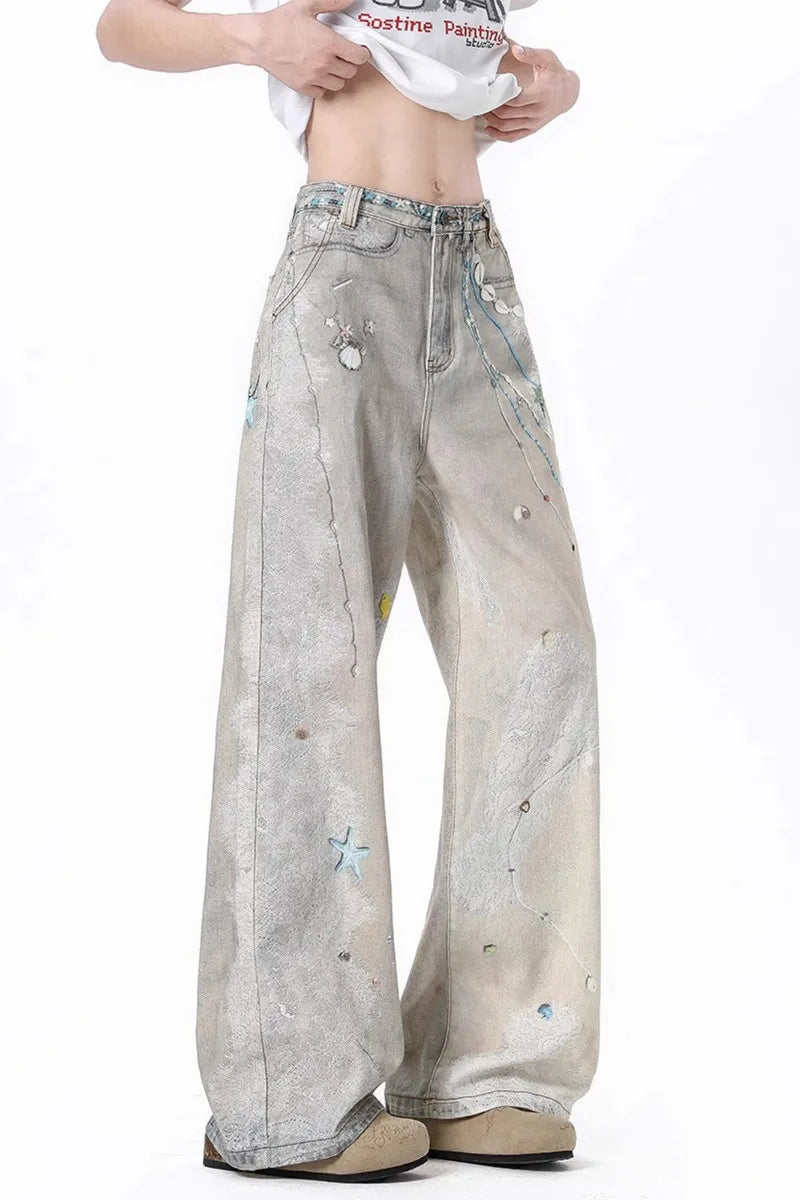 Tie Dye Wide Leg High Waist Jeans
