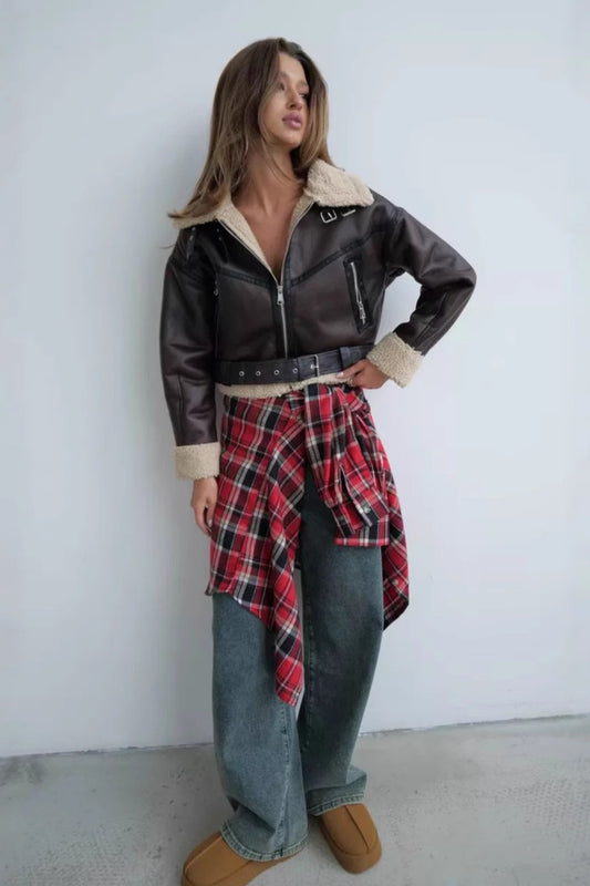 Manteau court à revers en sherpa vintage