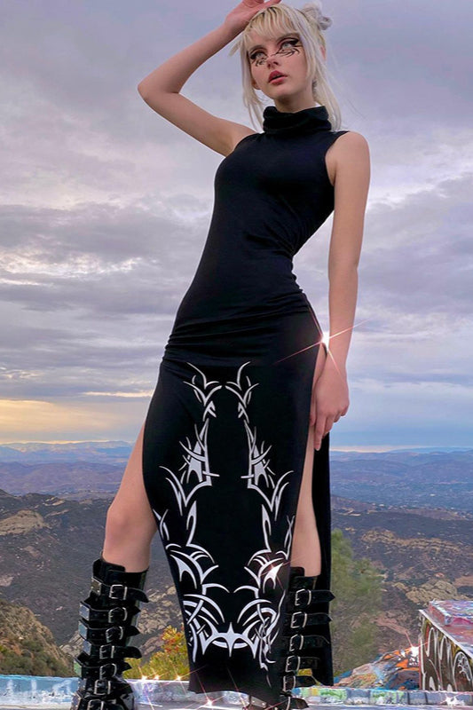 Slit Hem Gothic Dress