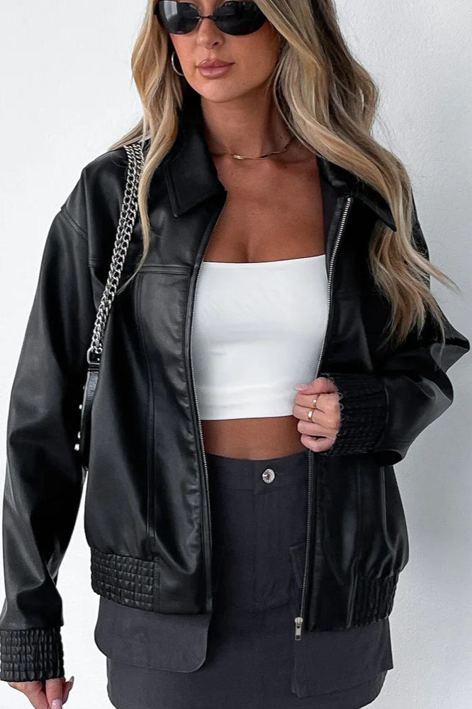 PU Leather Baseball Jacket