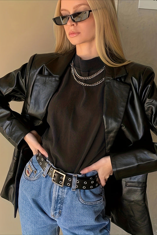 Elegant Loose PU Blazer Coat Black / S coats