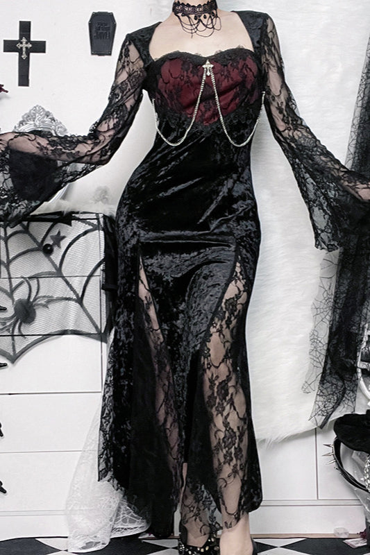 Split Lace Sleeve Gothic Dress