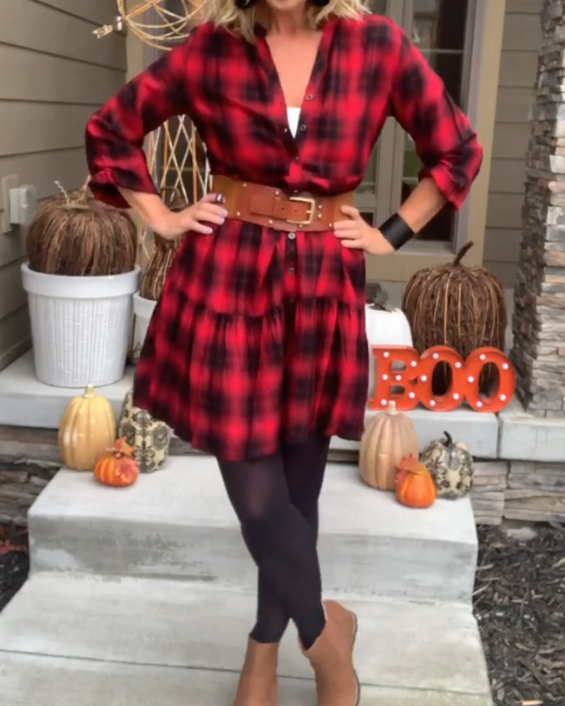 Casual Plaid Shirt Dress