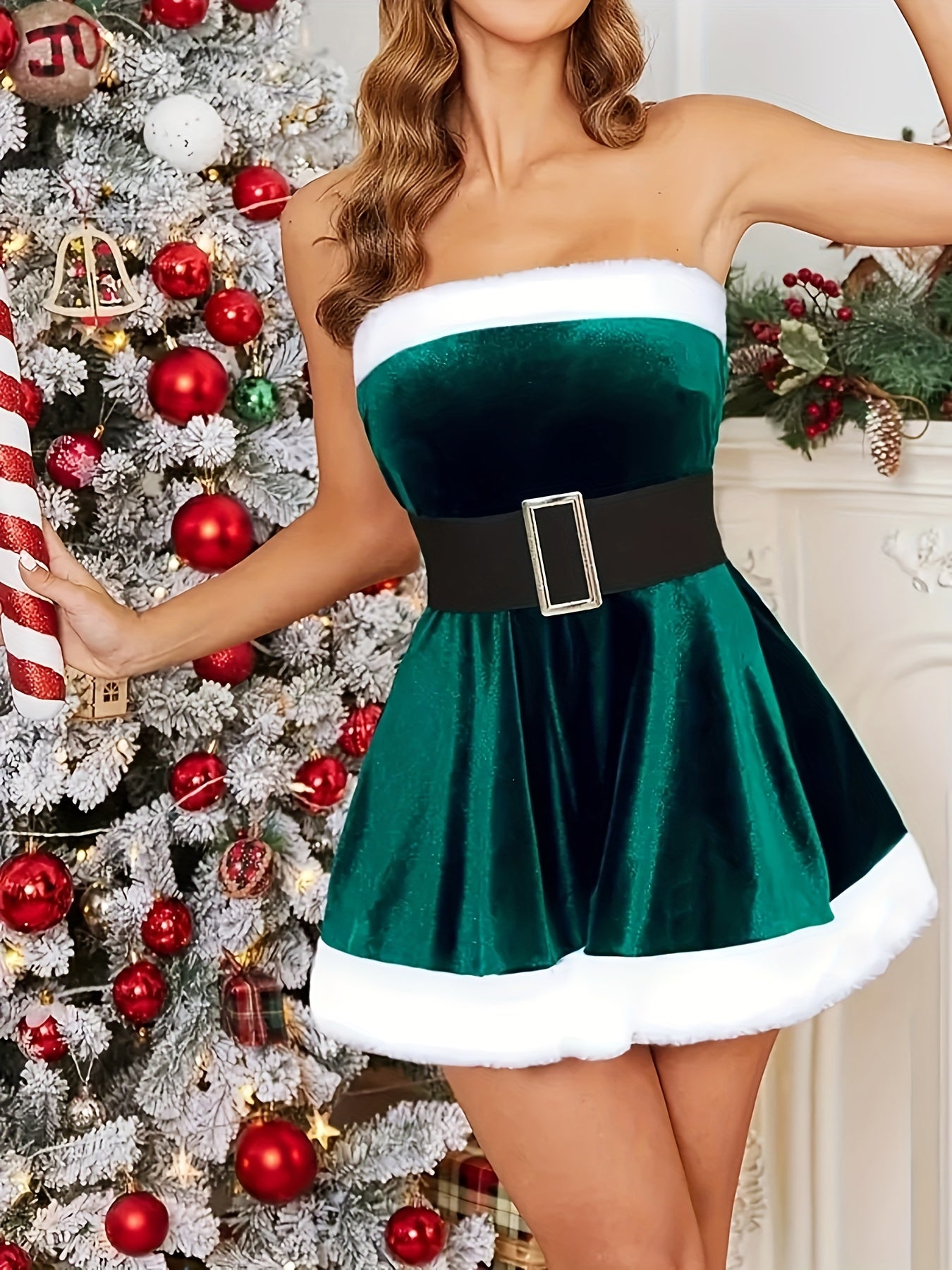 Casual Sleeveless Tube Dress with Belt for Women’s Clothing Christmas Costume