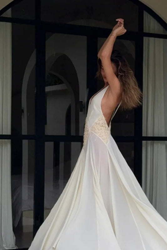 Backless V Neck Boho Dress