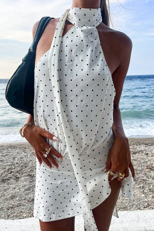 Polka Dot Halter High Waist Backless Mini Dress