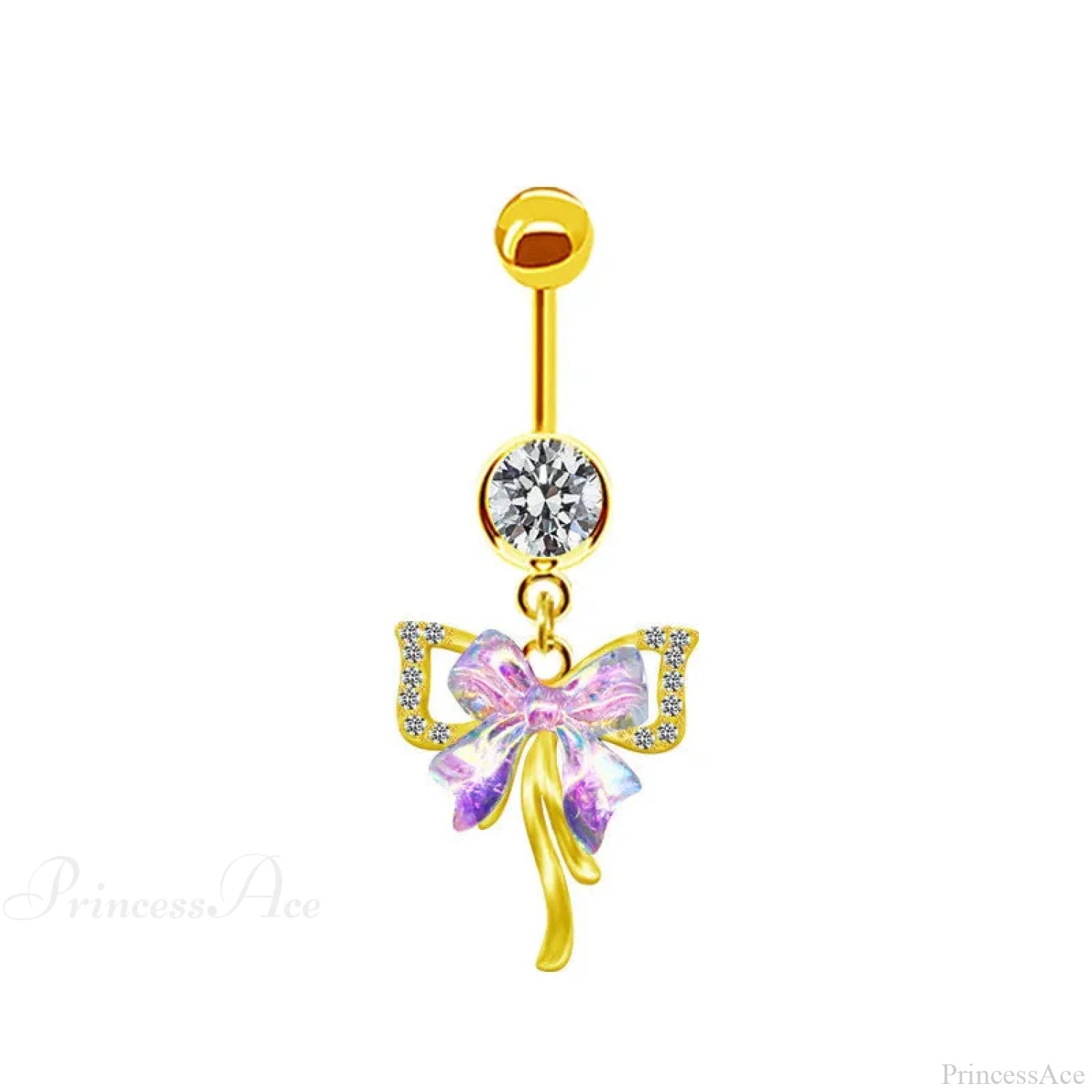 AB Butterfly Lunar Pink Gothic Belly Ring Style1 Gold