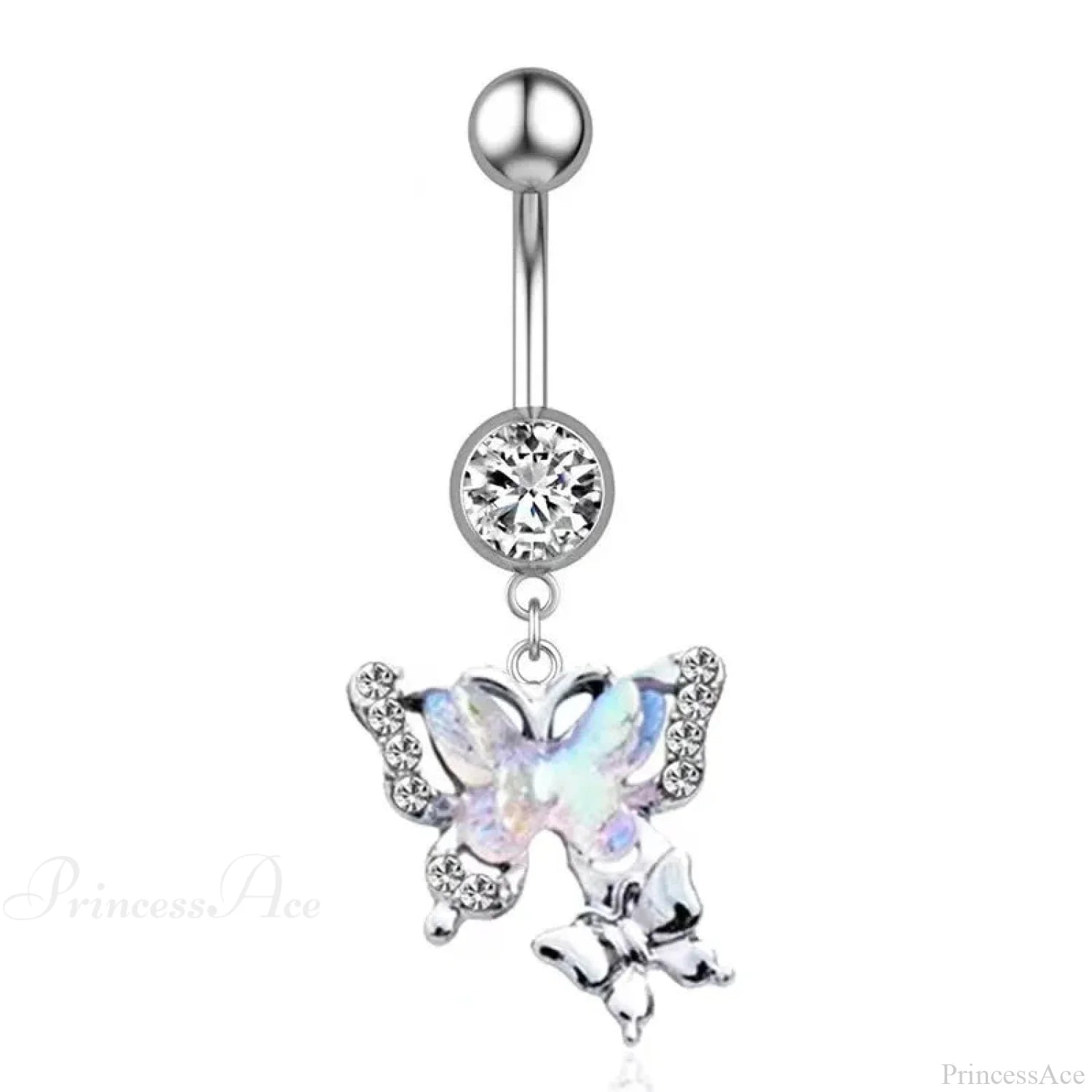 AB Butterfly Lunar Pink Gothic Belly Ring Style2 Silver