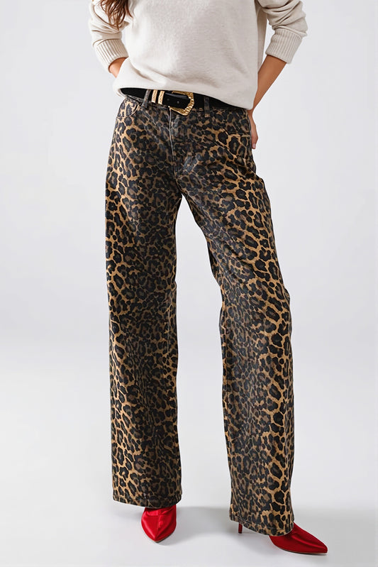 Leopard Chic Straight Leg Jeans