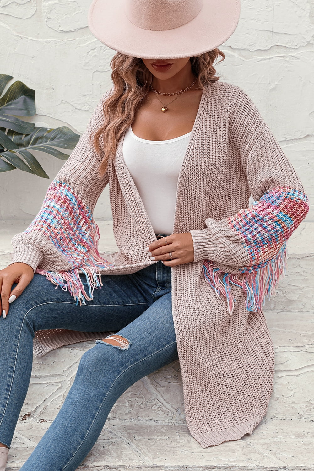 Dropped Fringe Cardigan Arm with Shoulder