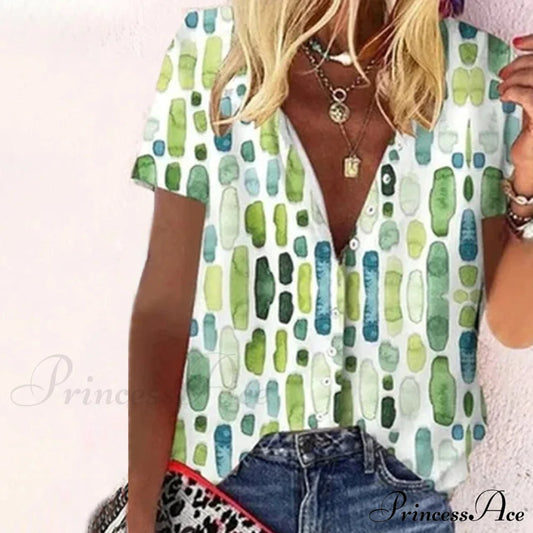 Casual Abstract Print Blouse Green best Best Sellings clothes Plus Size Sale tops Topseller