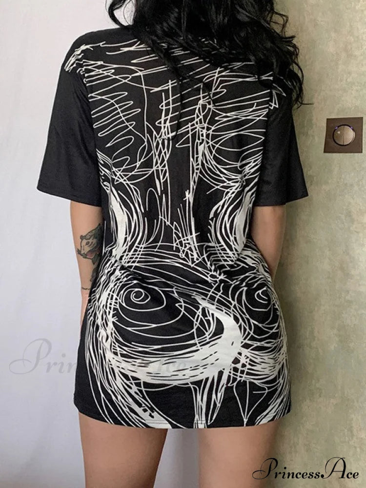 Abstract Face Print Trendy Long Sleeve Blouse Mini Dresses