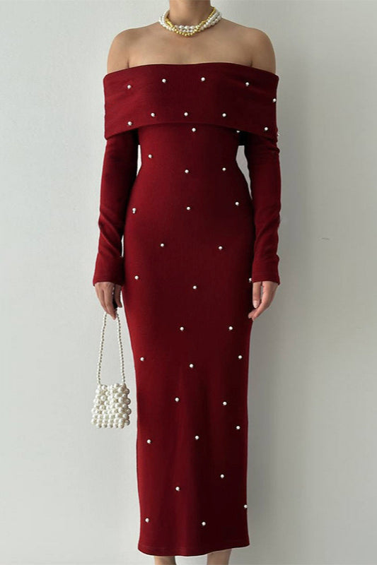 Beaded Off Shoulder Backless Long Party Dress