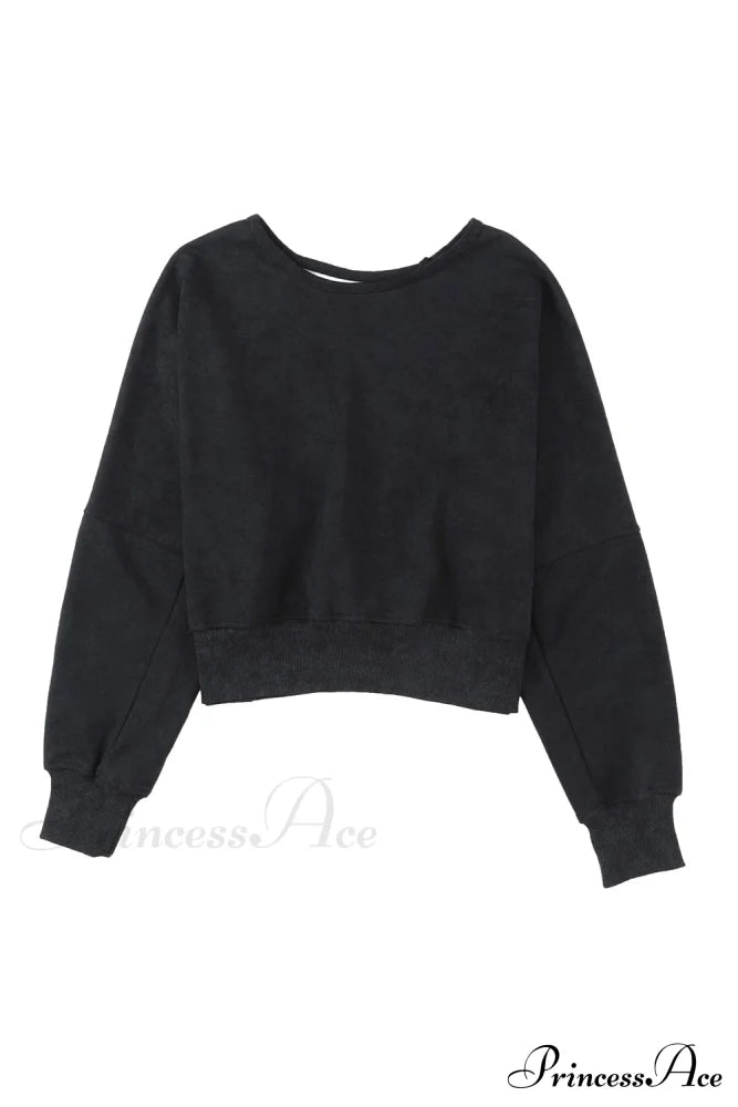 Acid Back Wash Open V-Shape In Sweatshirt Black Sweaters-L