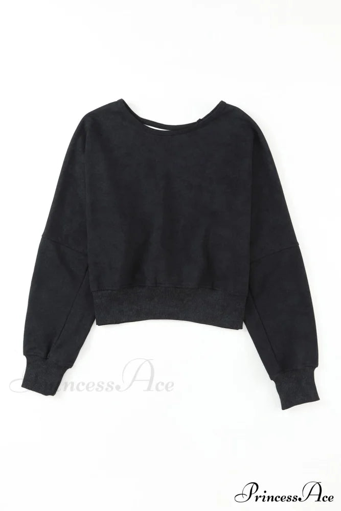 Acid Back Wash Open V-Shape In Sweatshirt Black Sweaters-L