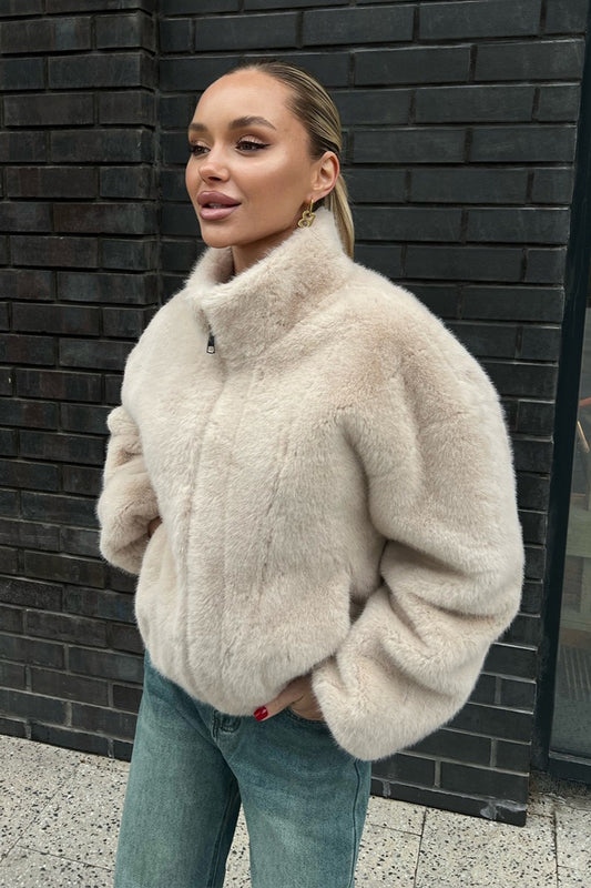 Plush Stand Collar Zip Jacket