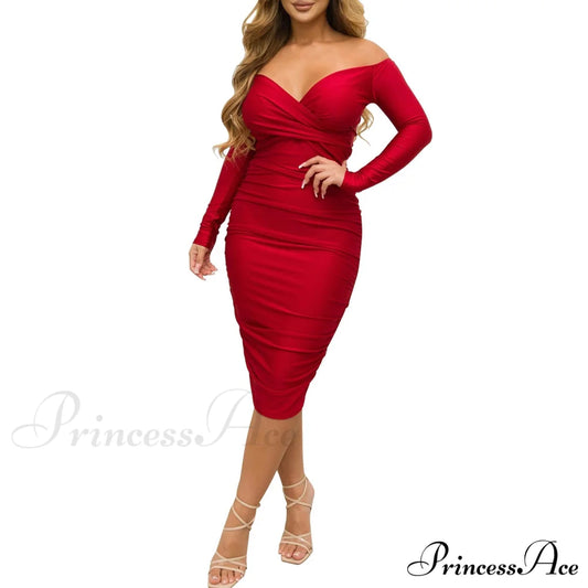 Addison Formal Stylish Wrap Midi Dress Red / S S.o. Short Dresses