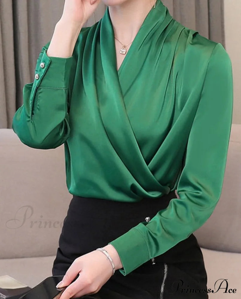 Adelina Silk Blouse S / Green Tops & Blouses