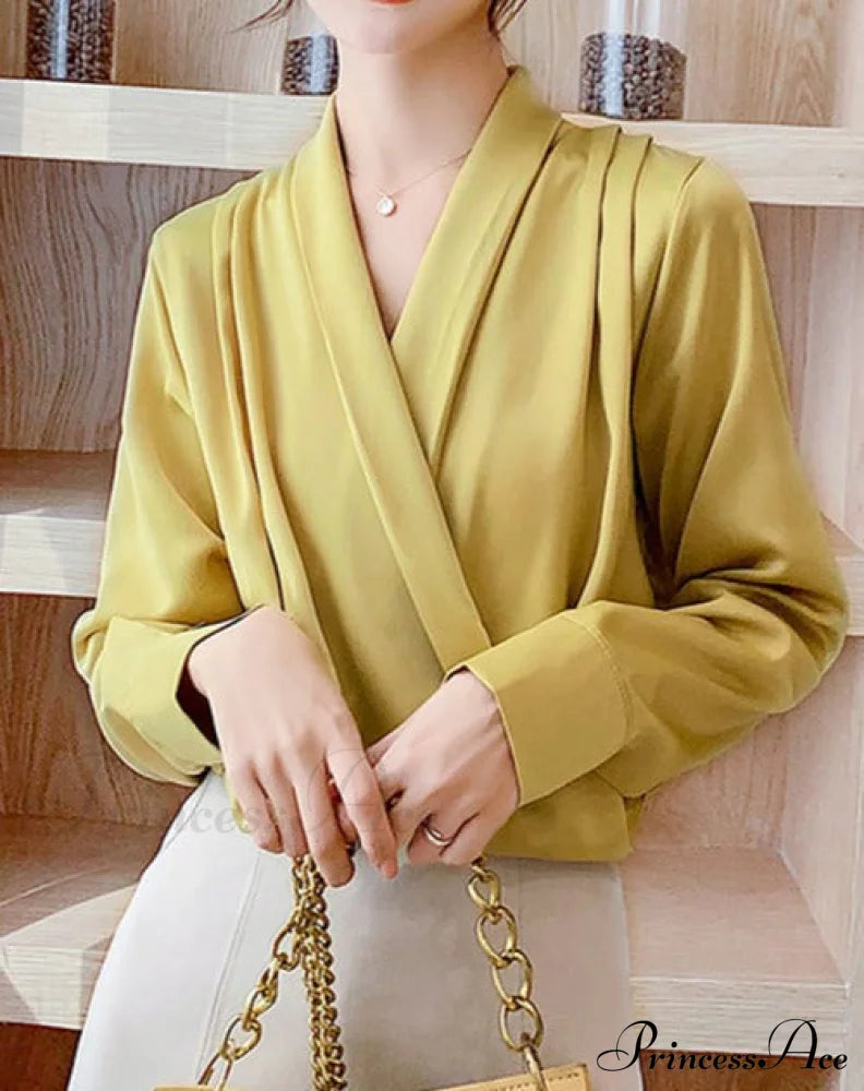 Adelina Silk Blouse S / Yellow Tops & Blouses