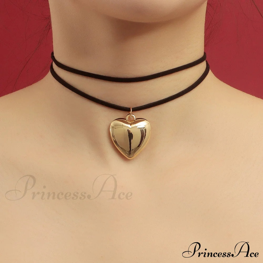 Adjustable Korean Velvet Choker With Big Heart Pendant Necklace Halloween