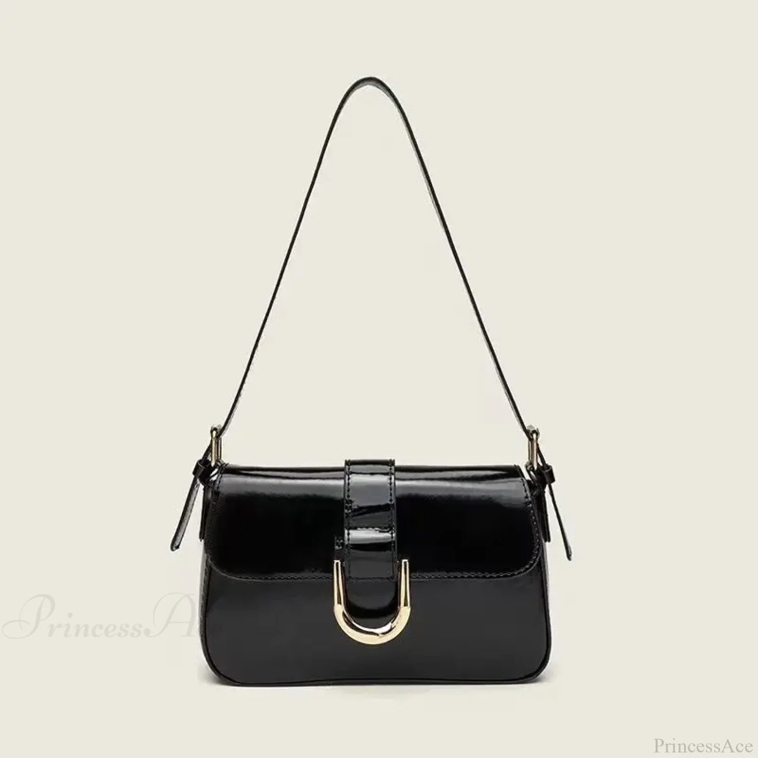 Adjustable Strap Patent Leather Satchel Bag Black shoulder-250126