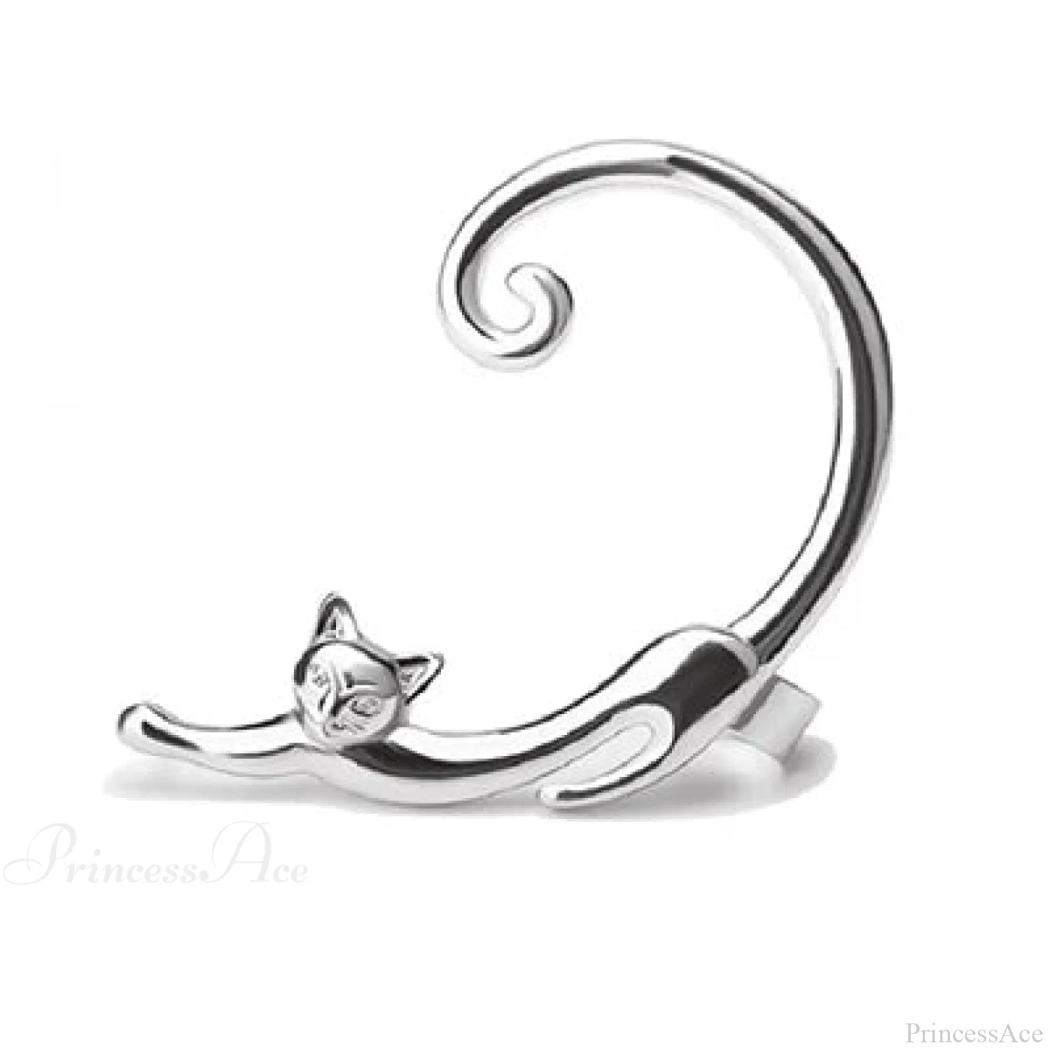 Adorable Feline Clip On Ear Cuff Wrap Earring silver