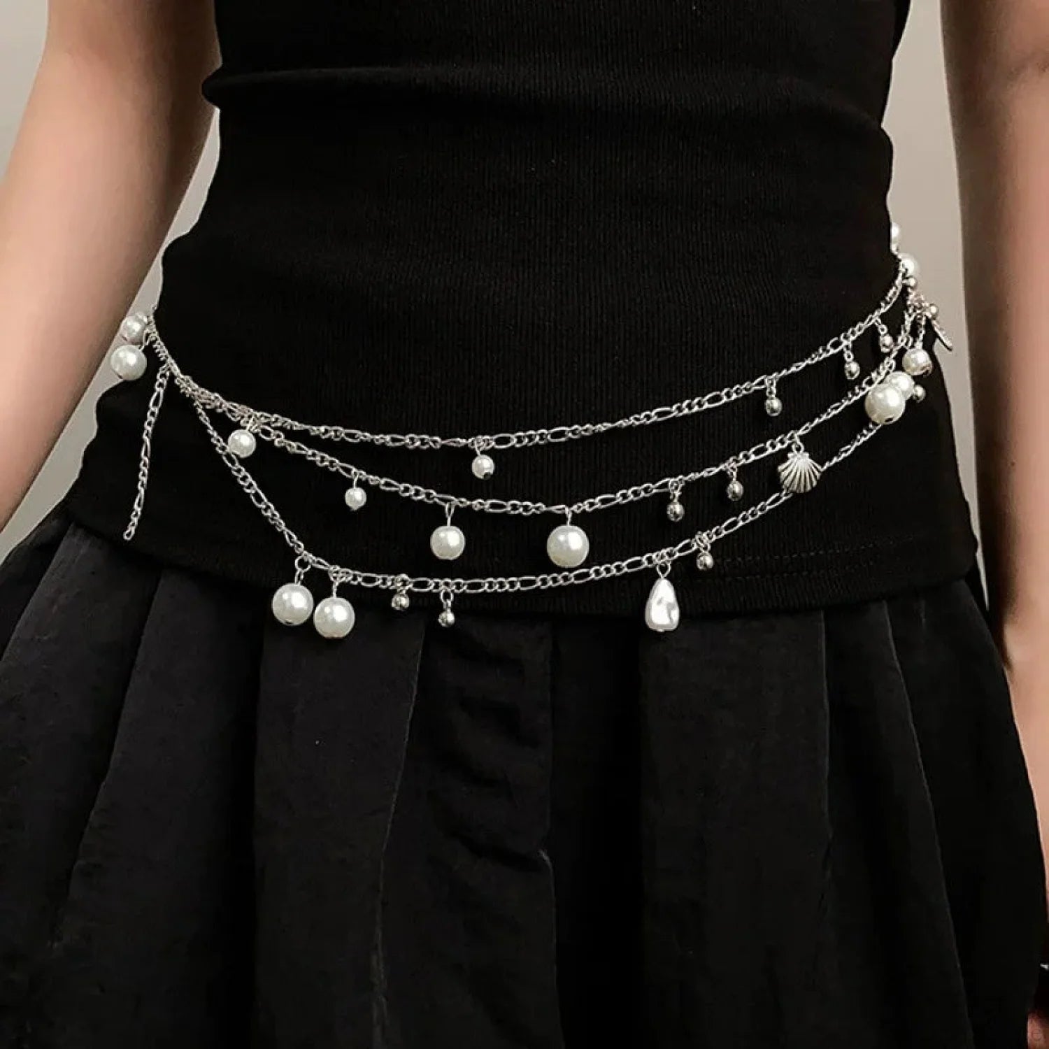 Adornments Dark Multilayer Fringes Bead Waistband Silver8