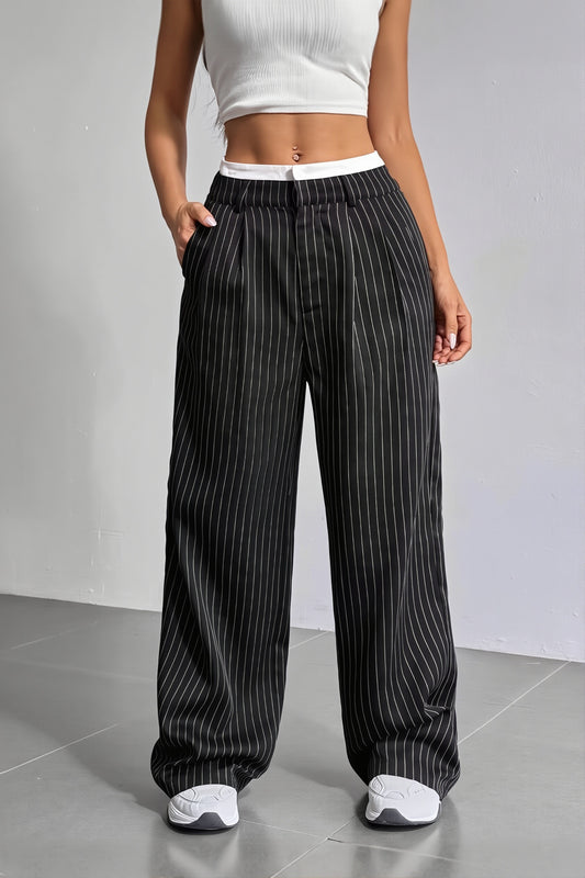 Pinstripe Double Waistband Pants