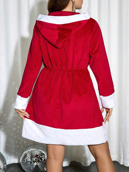 Hooded Santa Claus Costume Dress with Belt for Festive Party Christmas Costume