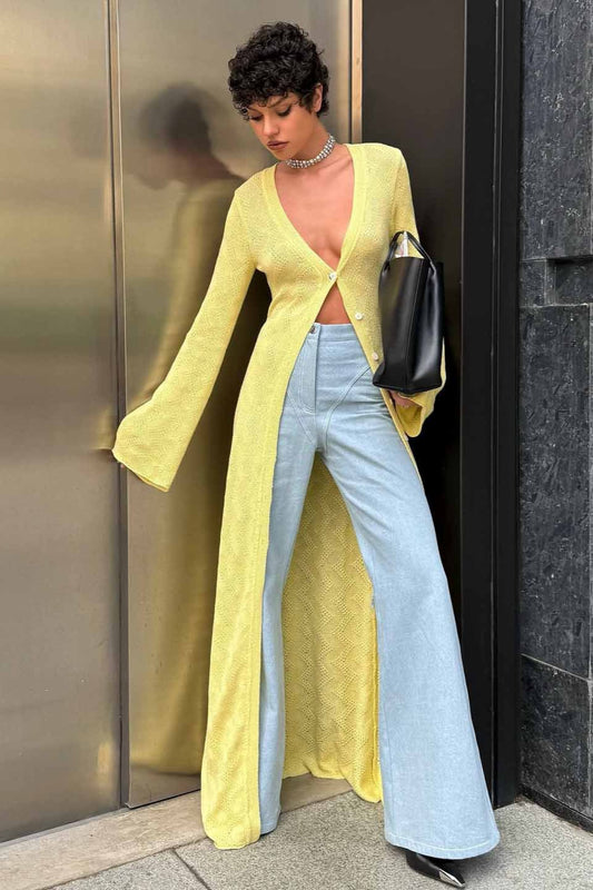 Lazy-Style Printed Loose Knit Cardigan