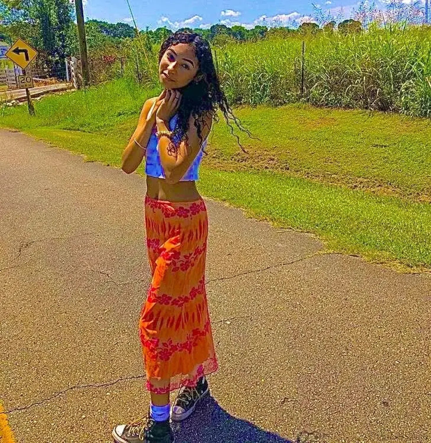 Aesthetic Floral Printed Skirt Bright Boho Casual Beach Skirt skirt-250126