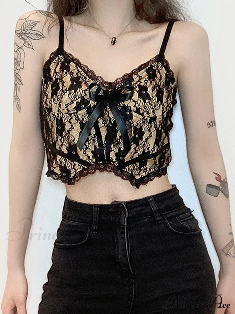 Aesthetic Lace Dark Academia E Girl Double Layer V Neck Sexy Crop Top Halloween