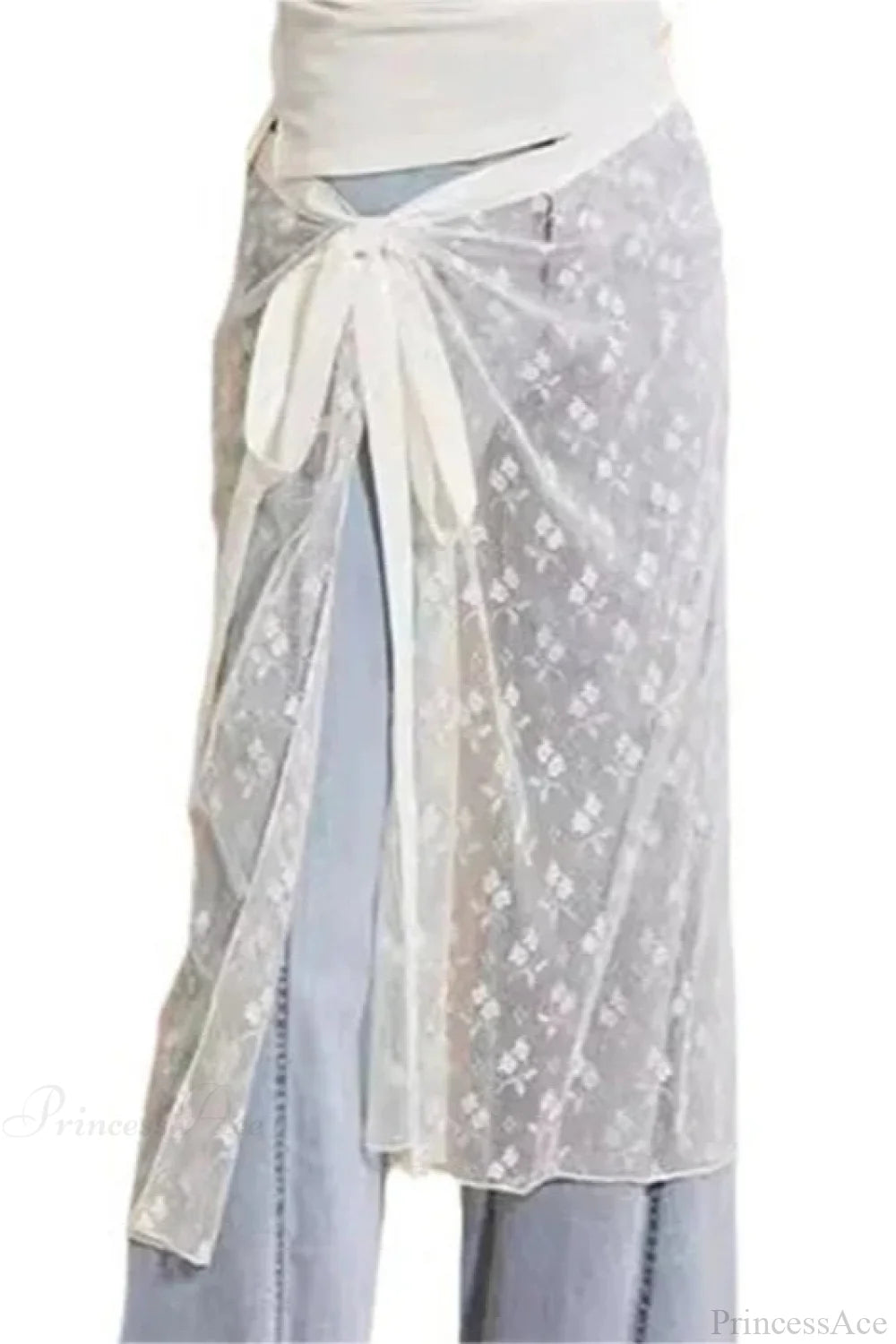 Aesthetic See Through Sequins Flower Lace Long Apron Skirt White / One Size skirt-250126