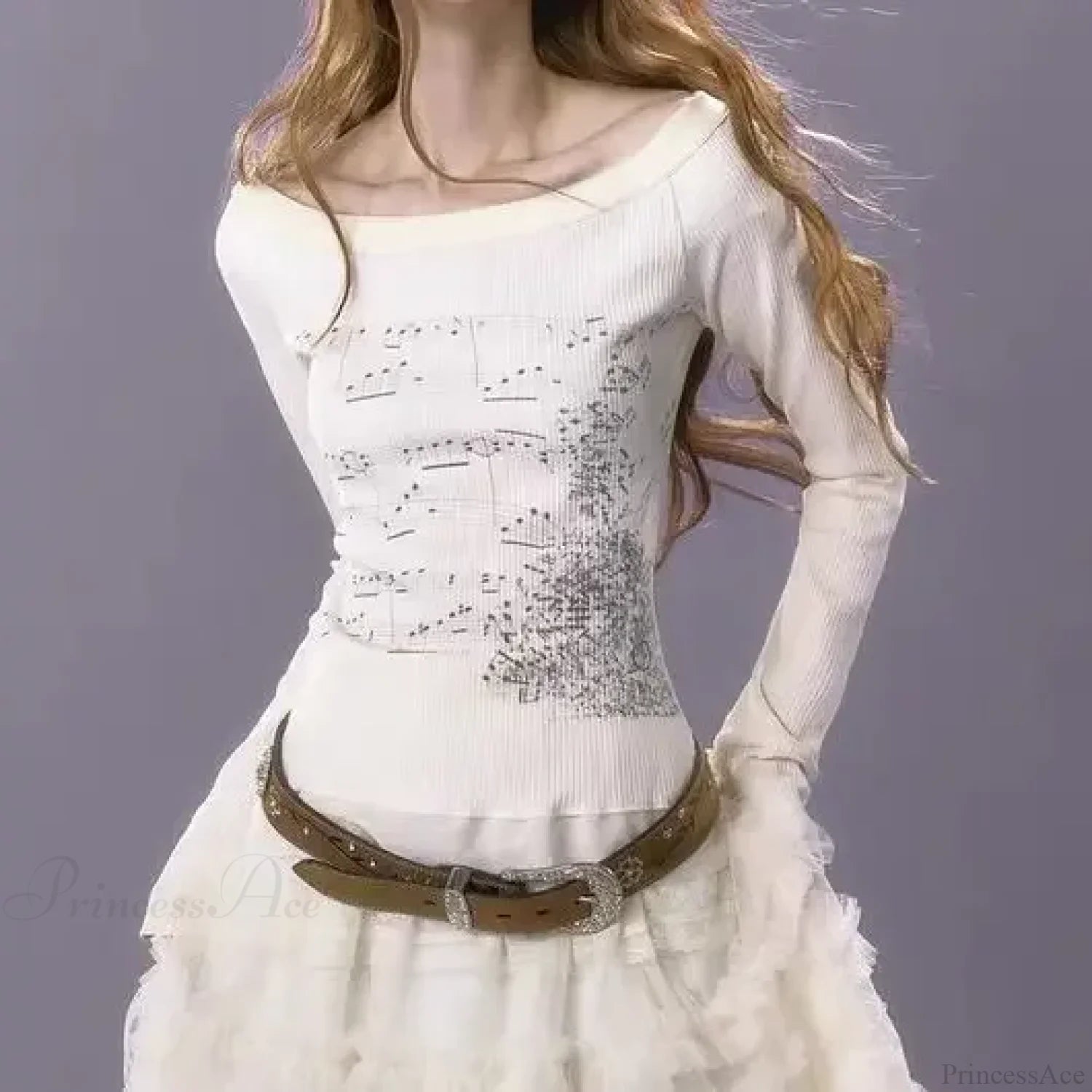 Aesthetic Slim Fit All Match Grunge Lace Patch Knit Top white / S knittop-250126