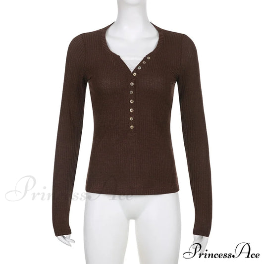 Aesthetic Up Ribbed Lace Arm Patchwork Retro Tops Y2K Skinny Casual Grunge Button Long Fairy Women