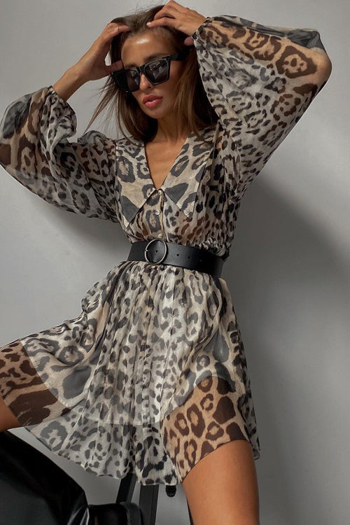 Mini-robe en mousseline à imprimé léopard et col Claudine